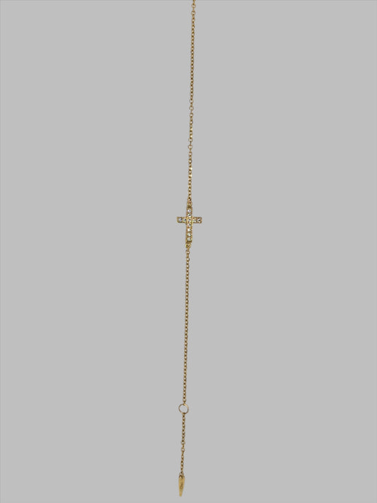 9CT YELLOW GOLD DOUBLE SIDED CROSS BRACELET