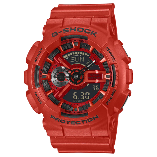 G-SHOCK DUO ICONIC RED WATCH RED BEZEL AND RESIN BAND. GA110RRB-4A