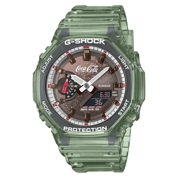 G-SHOCK DUO WATCH COCA COLA GREEN TRANSPARENT RESIN BAND. GA2100CC-3A