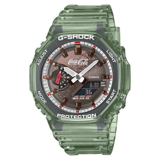 G-SHOCK DUO WATCH COCA COLA GREEN TRANSPARENT RESIN BAND. GA2100CC-3A
