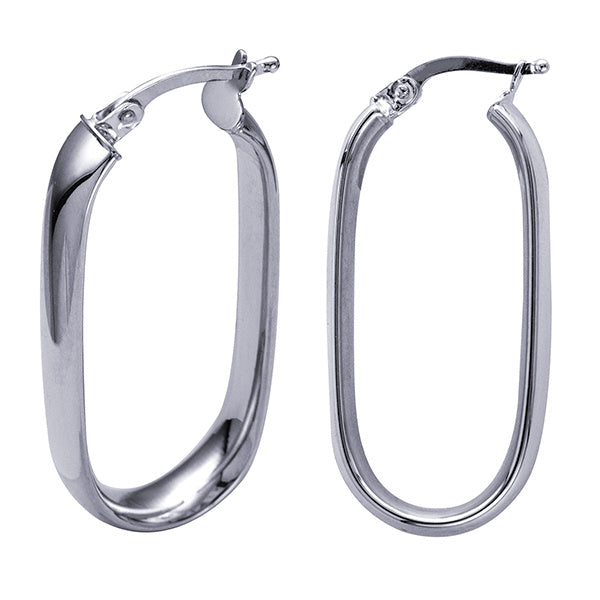 STERLING SILVER RHODIUM PLATED OVAL 5X12X25MM HOOP EARRINGS