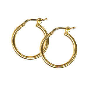 9CT YELLOW GOLD ITALIAN IMPORTED 2MM X 15MM HOOP EARRINGS.