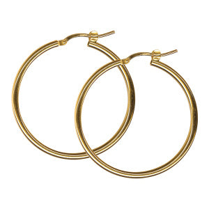 STERLING SILVER GOLD PLATED ITALIAN 2 X 30MM HOOP EARRINGS.
