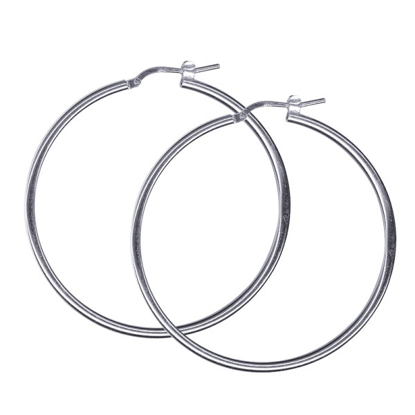 STERLING SILVER IMPORTED ITALIAN PLAIN 2 X 40MM HOOP EARRINGS.