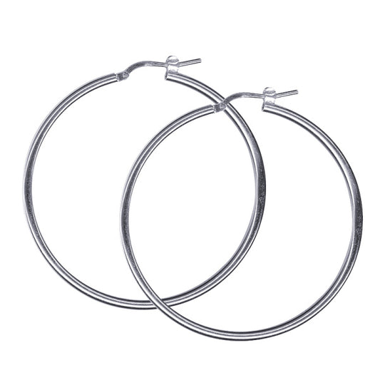 STERLING SILVER IMPORTED ITALIAN PLAIN 2 X 40MM HOOP EARRINGS.