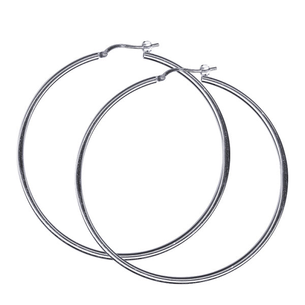 STERLING SILVER ITALIAN PLAIN 2X50MM HOOP EARRINGS