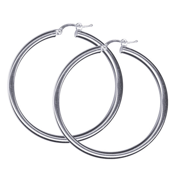 STERLING SILVER ITALIAN PLAIN 3 X 40MM HOOP EARRINGS