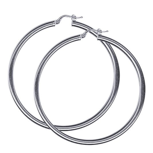 STERLING SILVER IMPORTED ITALIAN 3MM X 50MM HOOP EARRINGS