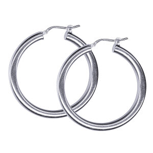 STERLING SILVER IMPORTED ITALIAN ROUND 4 X 30MM HOOP EARRINGS