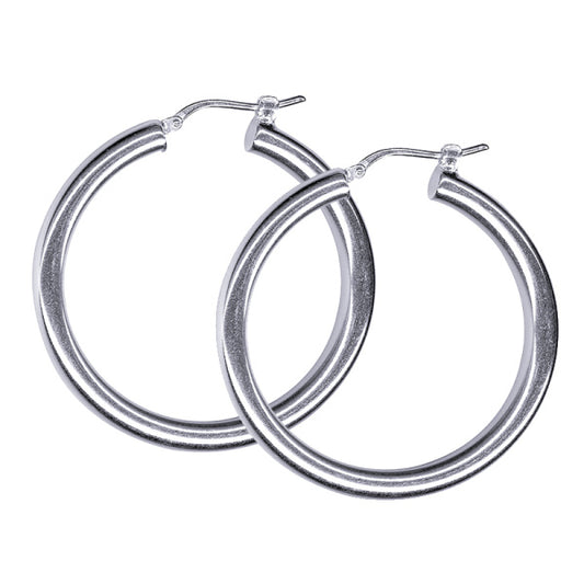 STERLING SILVER ITALIAN ROUND 4 X 30MM HOOP EARRINGS