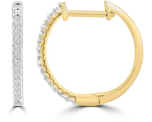 9CT YELLOW GOLD CLAW SET DIAMOND HUGGIE EARRINGS.