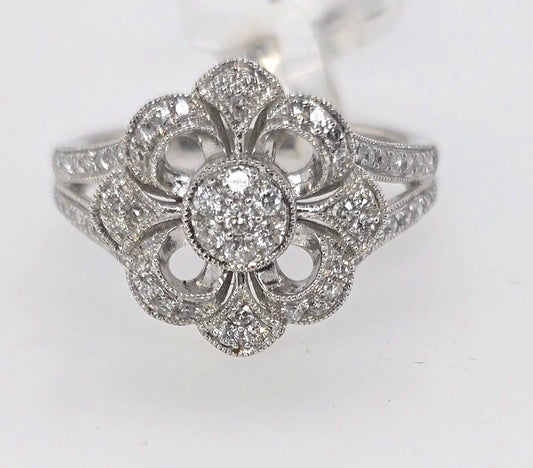 9CT WHITE GOLD DIAMOND FLOWER RING