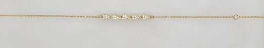 9CT YELLOW GOLD 16-18CM IMPORTED CUBIC ZIRCONIA 5 X TEAR DROP CHARM BRACELET.