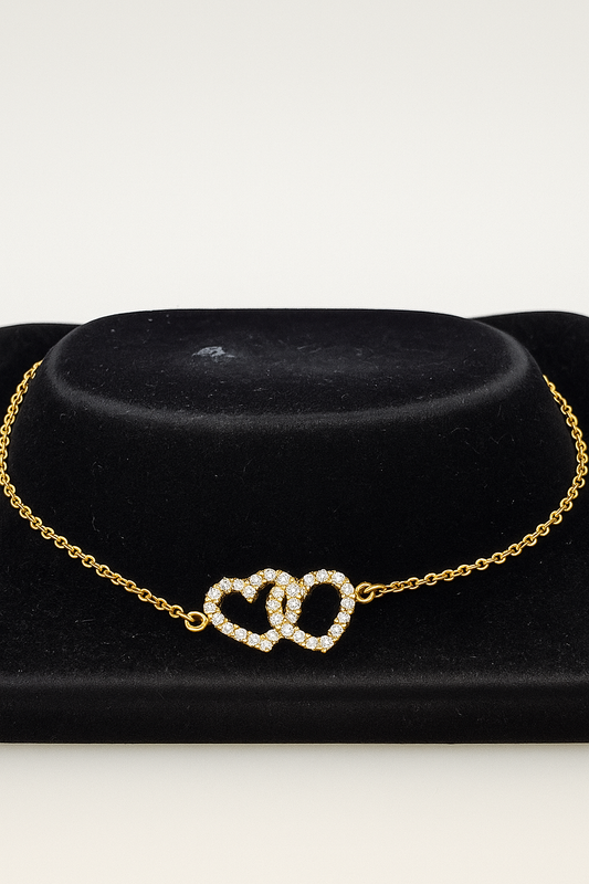 9CT YELLOW GOLD IMPORTED CUBIC ZIRCONIA DOUBLE OPEN HEART BRACELET