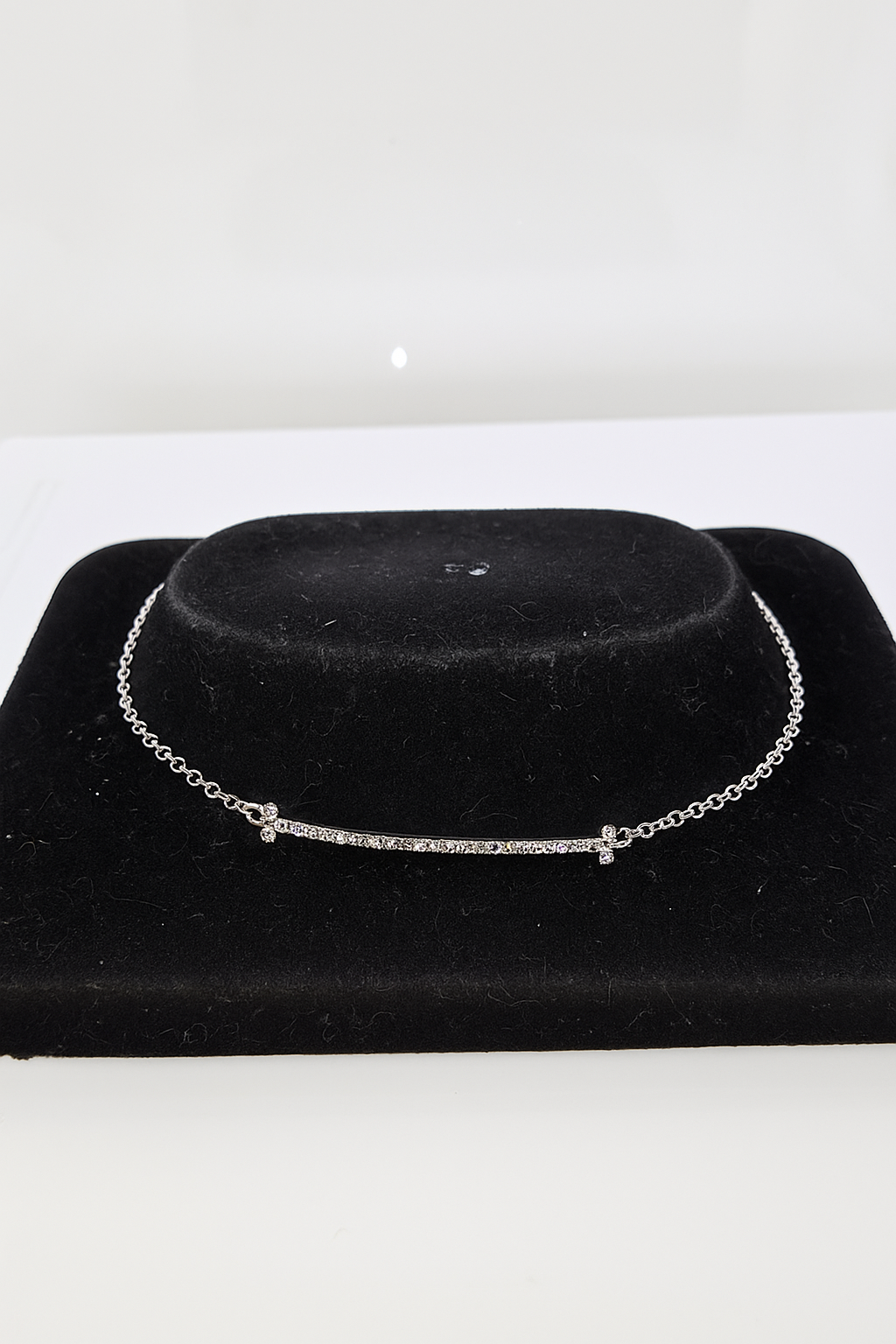 9CT WHITE GOLD 19CM IMPORTED TRACE CHAIN WITH CUBIC ZIRCONIA BAR BRACELET
