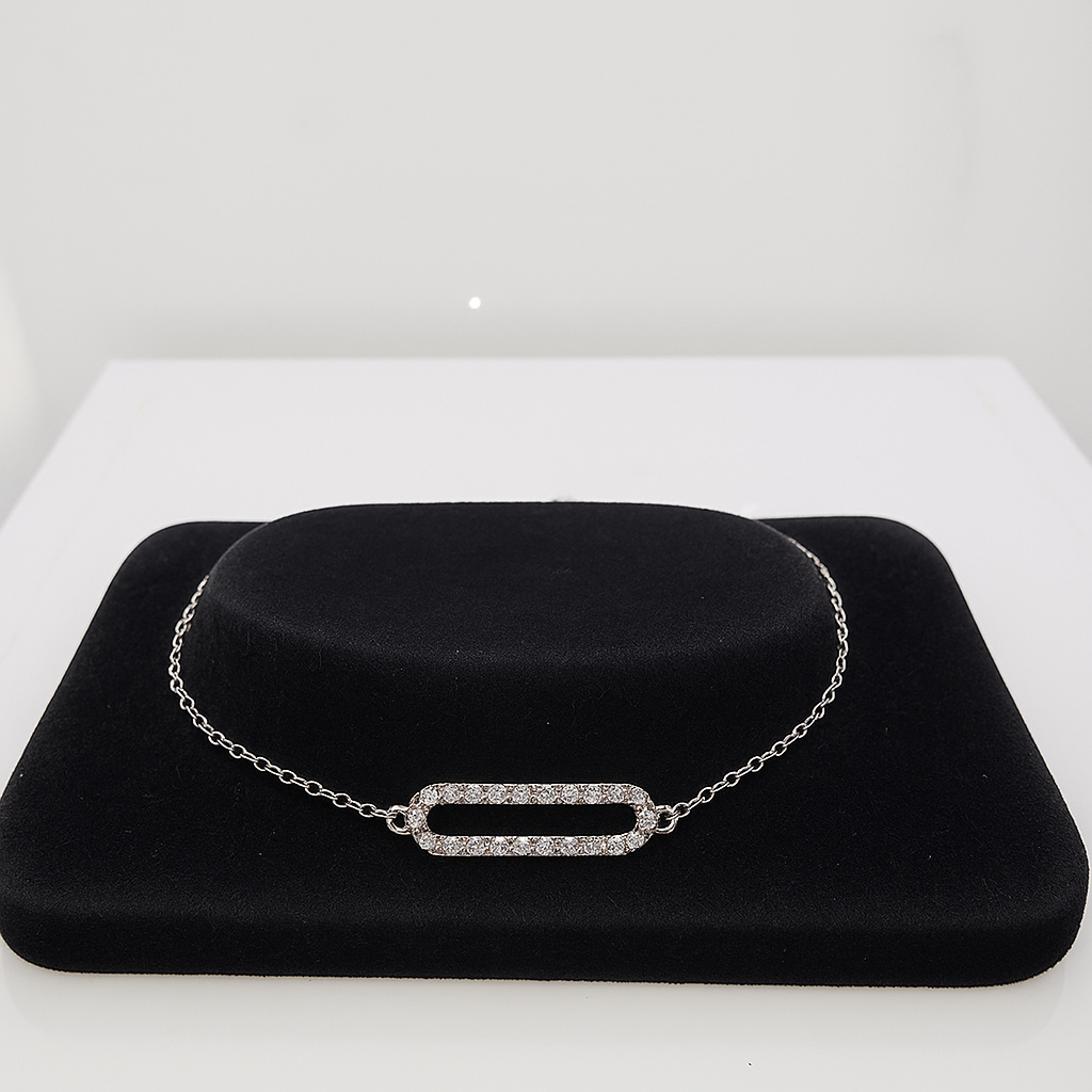 9CT WHITE GOLD CUBIC ZIRCONIA RECTANGLE BAR BRACELET
