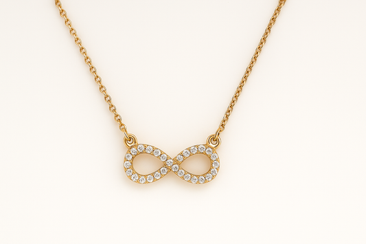 9CT YELLOW GOLD IMPORTED CUBIC ZIRCONIA INFINITY NECKLACE