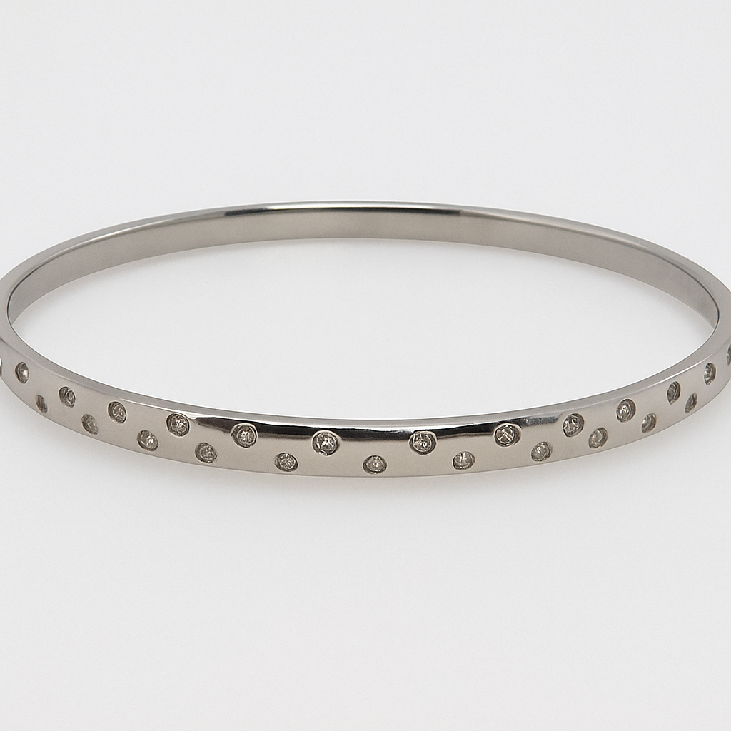 9CT WHITE GOLD SOLID OVAL DIAMOND BANGLE