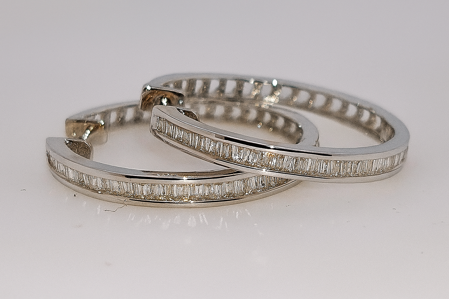 18CT WHITE GOLD DIAMOND SET 20MM HUGGIE EARRINGS