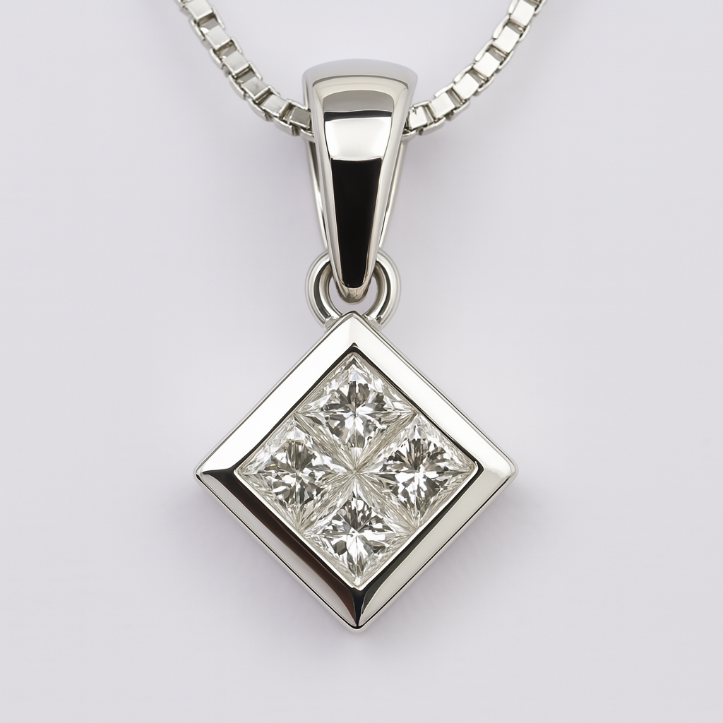 18CT WHITE GOLD BEZEL SET DIAMOND PENDANT