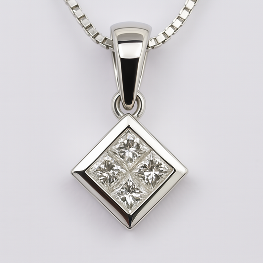 18CT WHITE GOLD BEZEL SET DIAMOND PENDANT