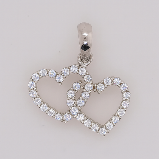 9CT WHITE GOLD CUBIC ZIRCONIA DOUBLE 8MM X 14MM HEART PENDANT