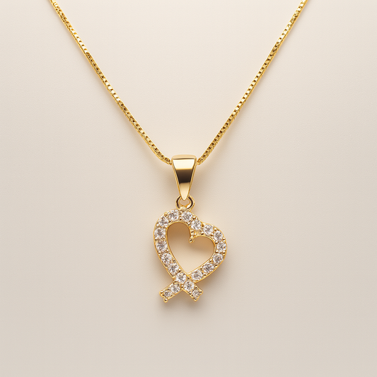 9CT YELLOW GOLD CUBIC ZIRCONIA FANCY HEART PENDANT