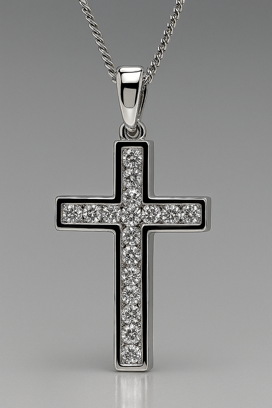18CT WHITE GOLD CHANNEL SET DIAMOND CROSS PENDANT