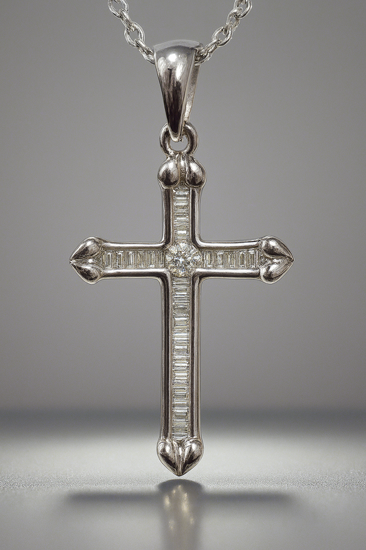 18CT WHITE GOLD CHANNEL SET DIAMOND CROSS PENDANT