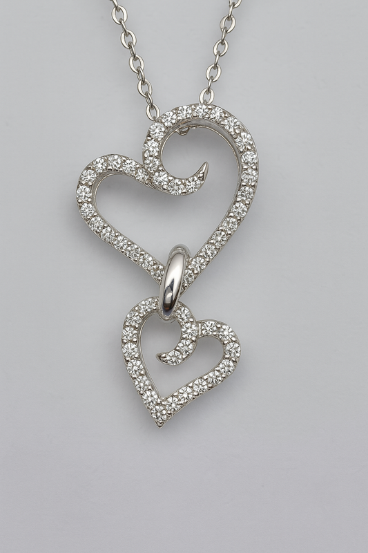 18CT WHITE GOLD DOUBLE HEART DIAMOND PENDANT