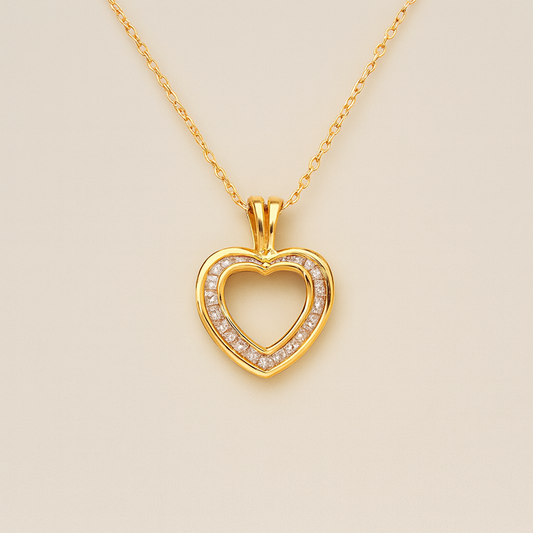 18CT YELLOW GOLD SMALL DIAMOND OPEN HEART PENDANT