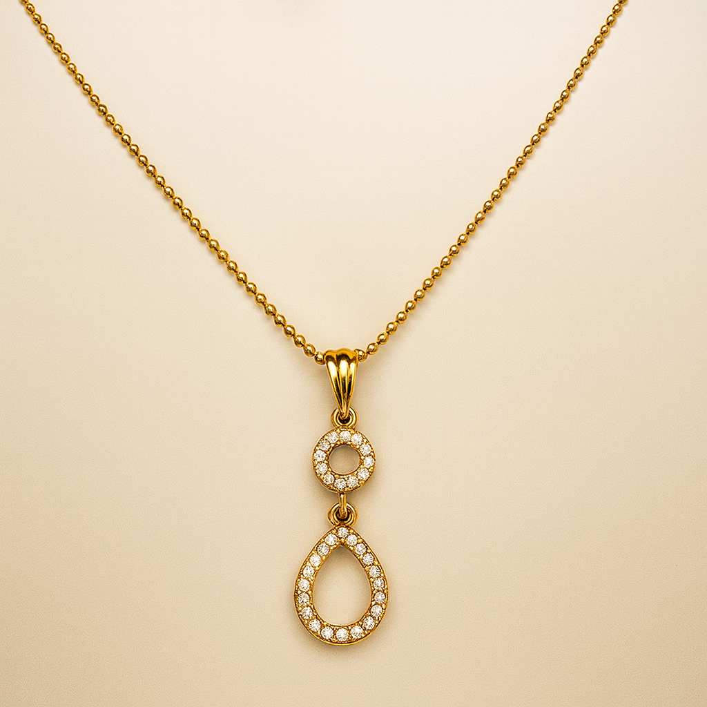 18CT YELLOW GOLD DIAMOND CIRCLE AND TEAR DROP PENDANT