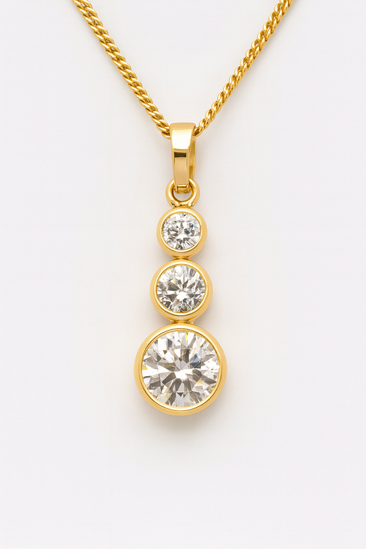 9CT YELLOW GOLD BEZEL SET 3 X ROUND CUBIC ZIRCONIA PENDANT