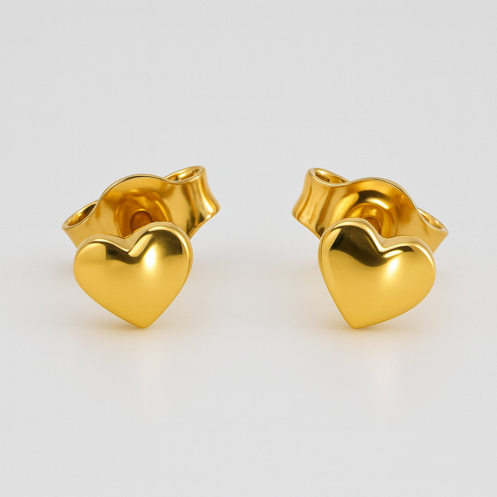 9CT YELLOW GOLD IMPORTED 4MM HEART STUD EARRINGS