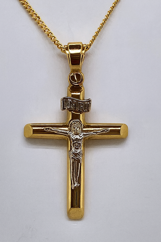 9CT TWO TONE CRUCIFIX PENDANT