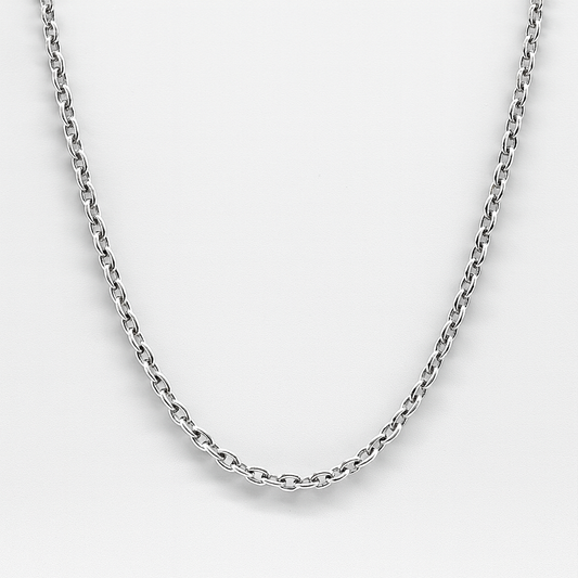18CT WHITE GOLD IMPORTED 50CM X 1.5MM WIDE 3.4GRAM OVAL CABLE CHAIN.