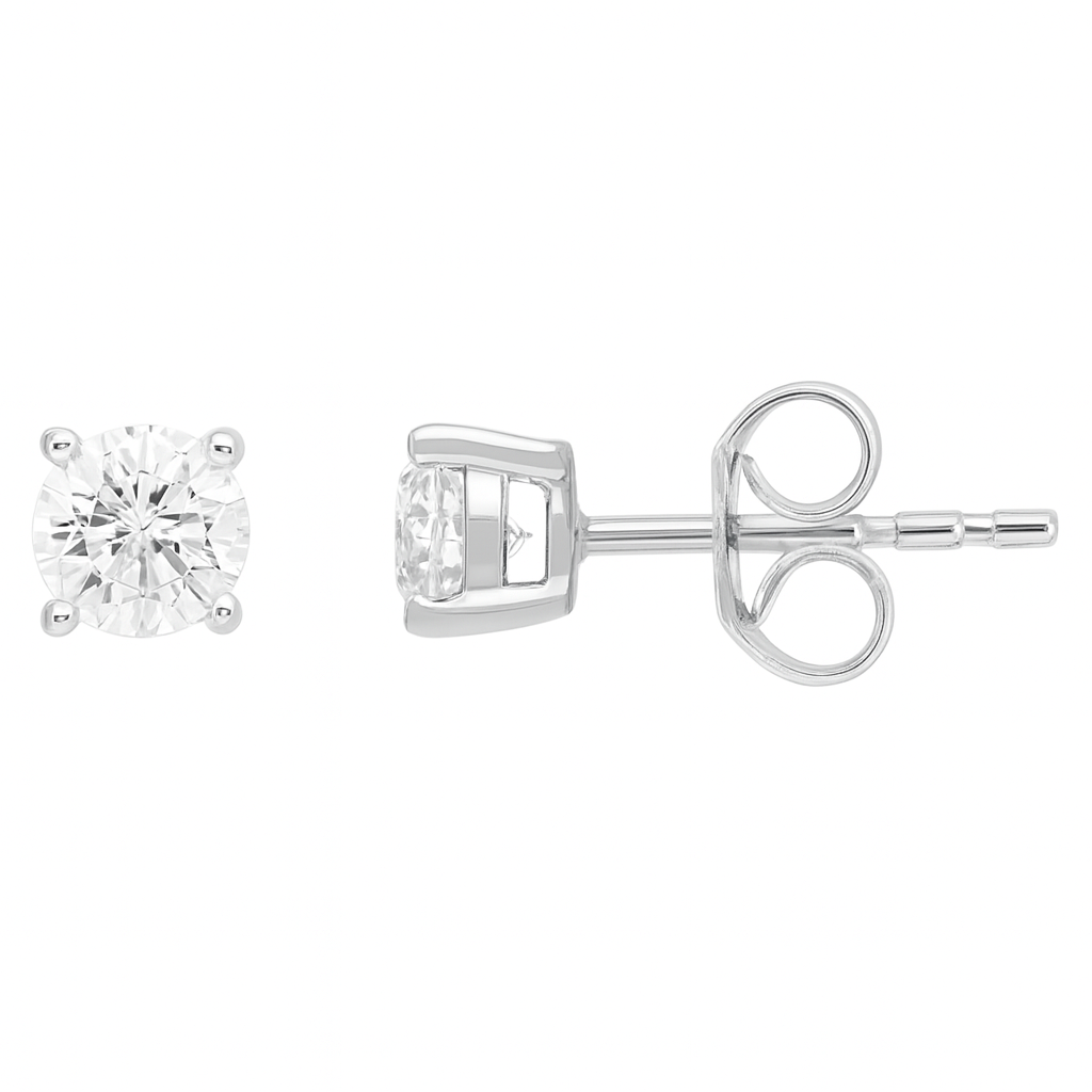 9CT WHITE GOLD 4 CLAW SET DIAMOND STUD EARRINGS.