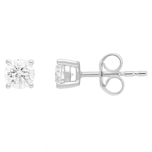 9CT WHITE GOLD 4 CLAW SET DIAMOND STUD EARRINGS.