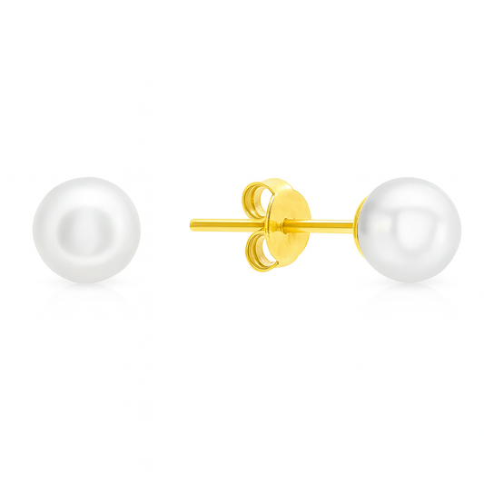 9CT YELLOW GOLD 5MM WHITE FRESHWATER PEARL STUD EARRINGS
