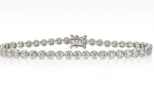 18CT WHITE GOLD BEZEL SET DIAMOND TENNIS BRACELET
