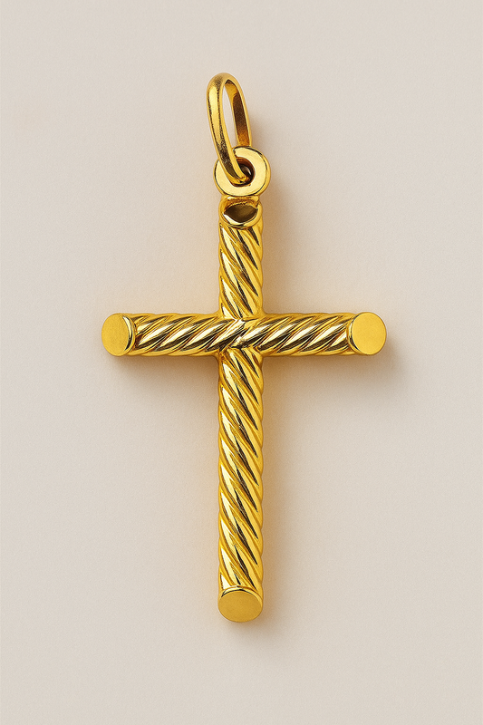 9CT YELLOW GOLD ITALIAN IMPORTED TUBULAR TWIST CROSS