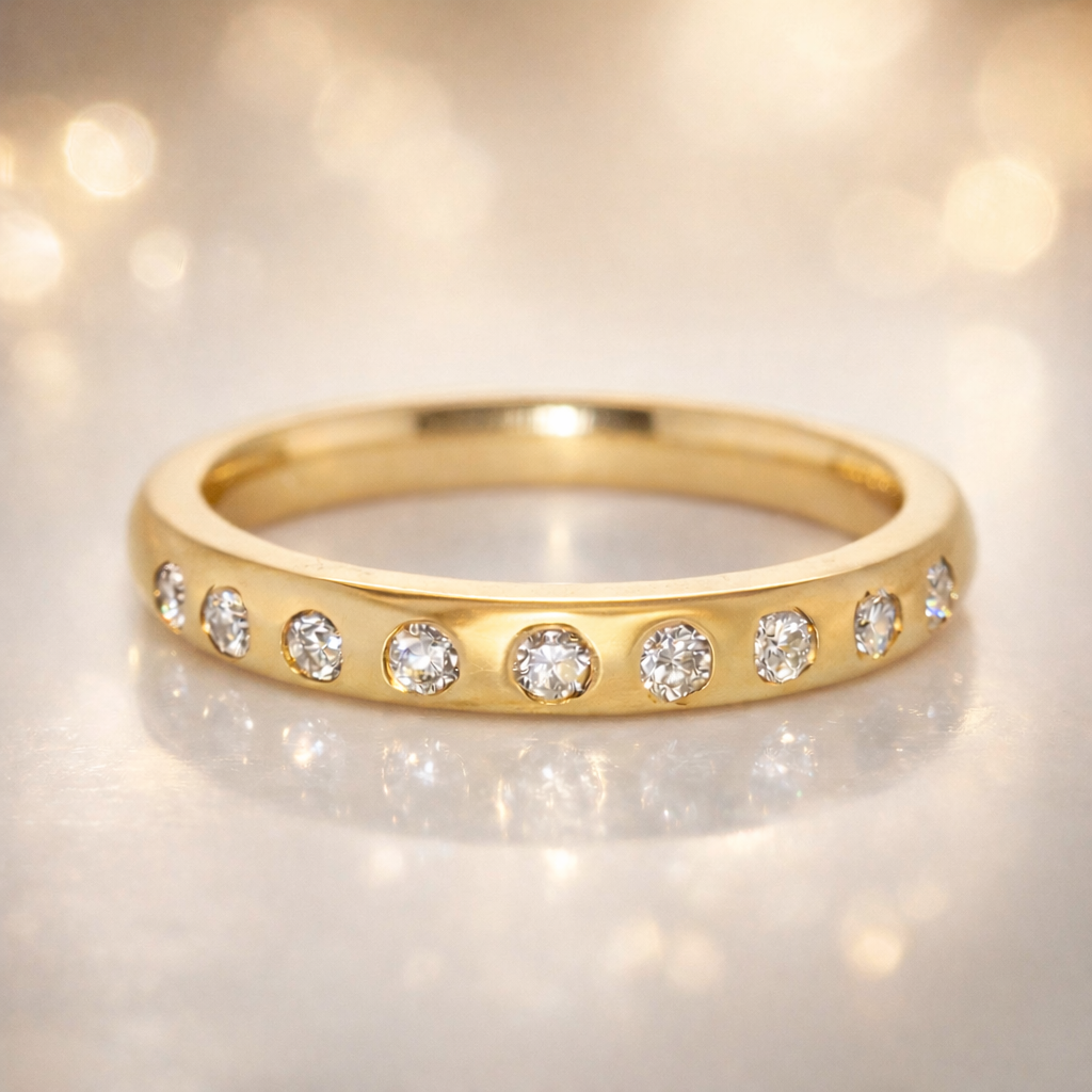 18CT YELLOW GOLD DIAMOND RING .