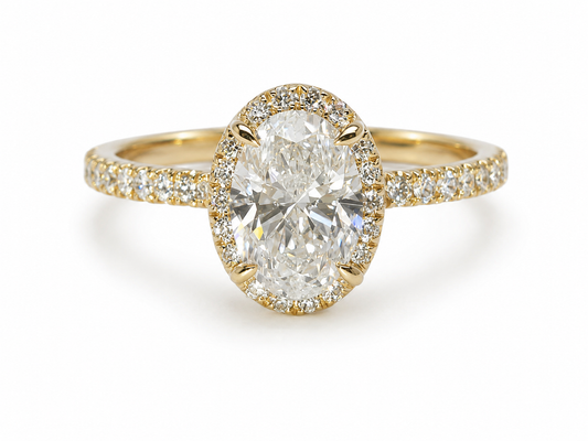 9CT YELLOW GOLD 1.25CT LAB GROWN DIAMOND HALO RING.
