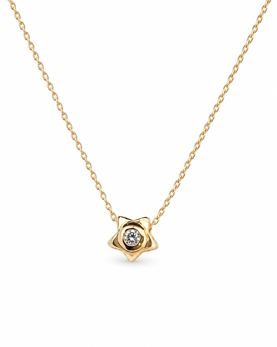 9CT YELLOW GOLD 7.5MM STAR PENDANT WITH 0.05CT ROUND DIAMOND.