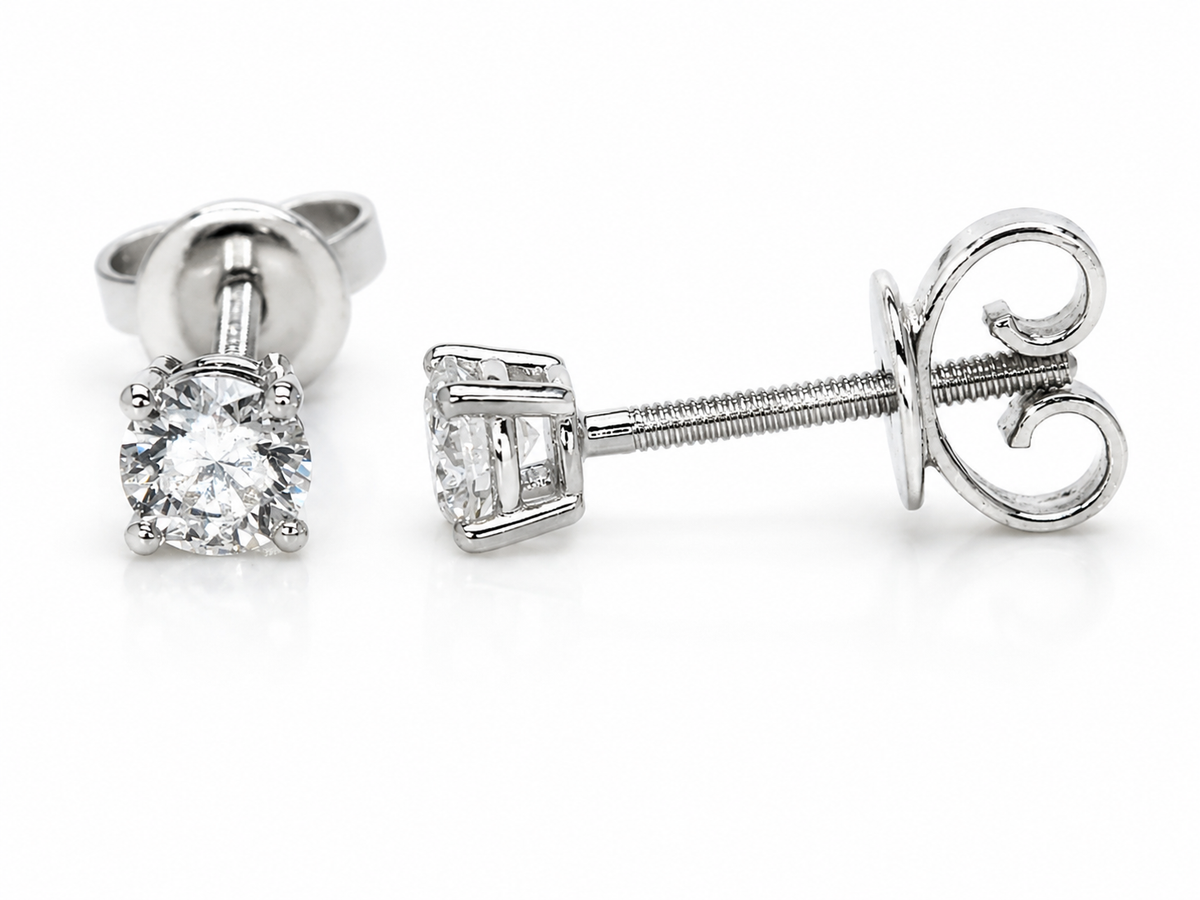 18CT WHITE GOLD FOUR CLAW DIAMOND STUD EARRINGS