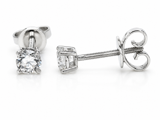 18CT WHITE GOLD FOUR CLAW DIAMOND STUD EARRINGS