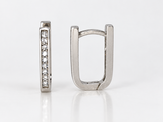 9CT WHITE GOLD CHANNEL SET CUBIC ZIRCONIA HUGGIE EARRINGS