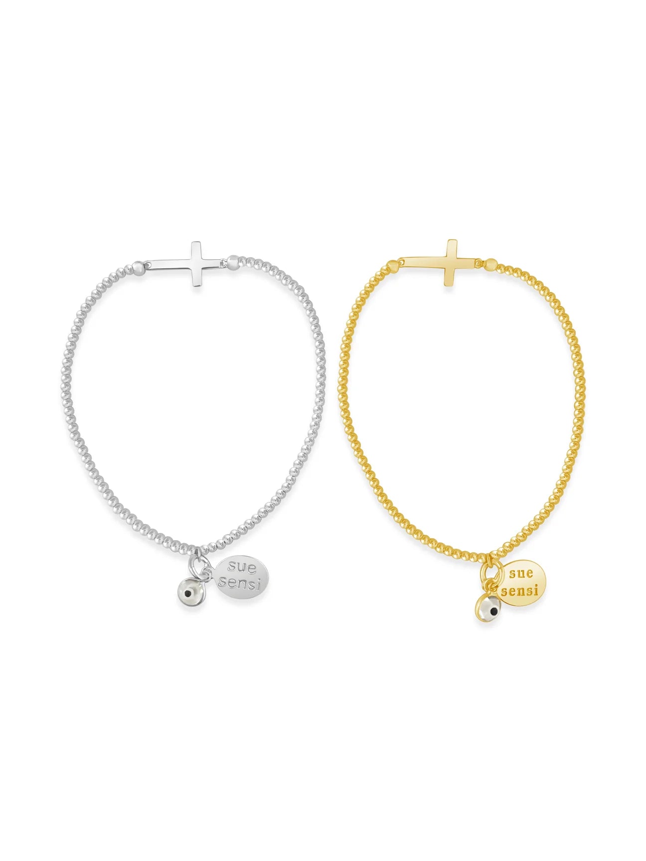 SUE SENSI 18CM 2MM BALL FAITH 15MM CROSS BRACELET