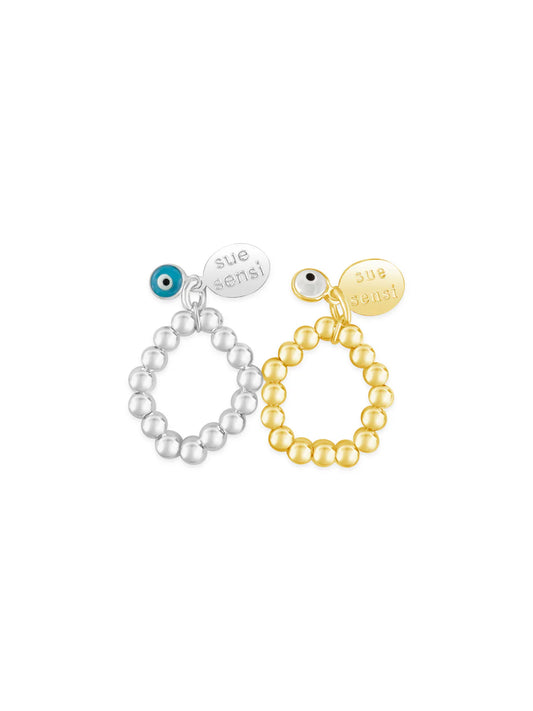 SUE SENSI 18CT GOLD FILLED FEEL SAFE 4MM BALL RING WITH EVIL EYE.