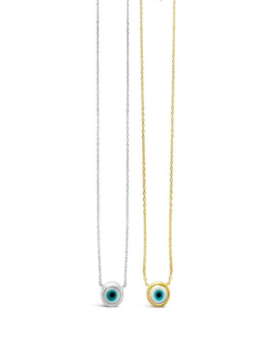 SUE SENSI STERLING SILVER GOLD PLATED SECURE ME NECKLACE WITH EVIL EYE.